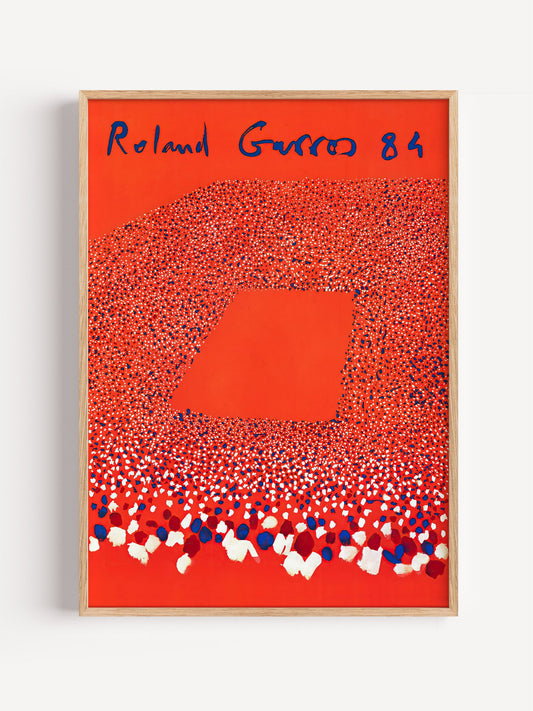 Roland Garros 84 French Open tennis poster featuring burnt orange background, close-up showing print texture and color detail