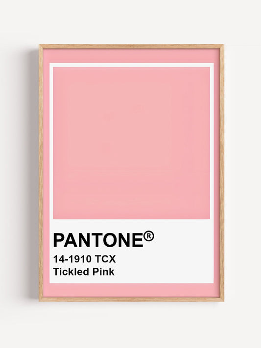 Modern solid color wall art print featuring Pantone 14-1910 TCX Tickled Pink, close-up showing print texture and color detail