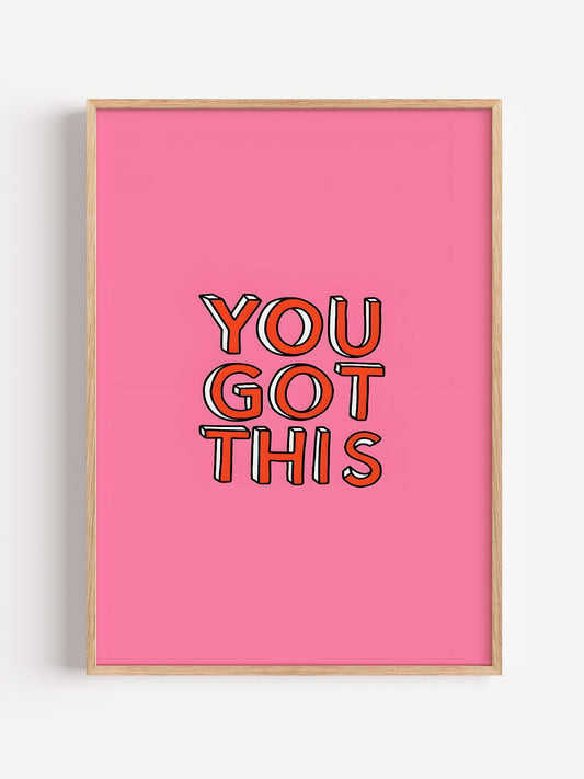You Got This motivational wall art print with bold 3D orange letters on vibrant, close-up showing print texture and color ...